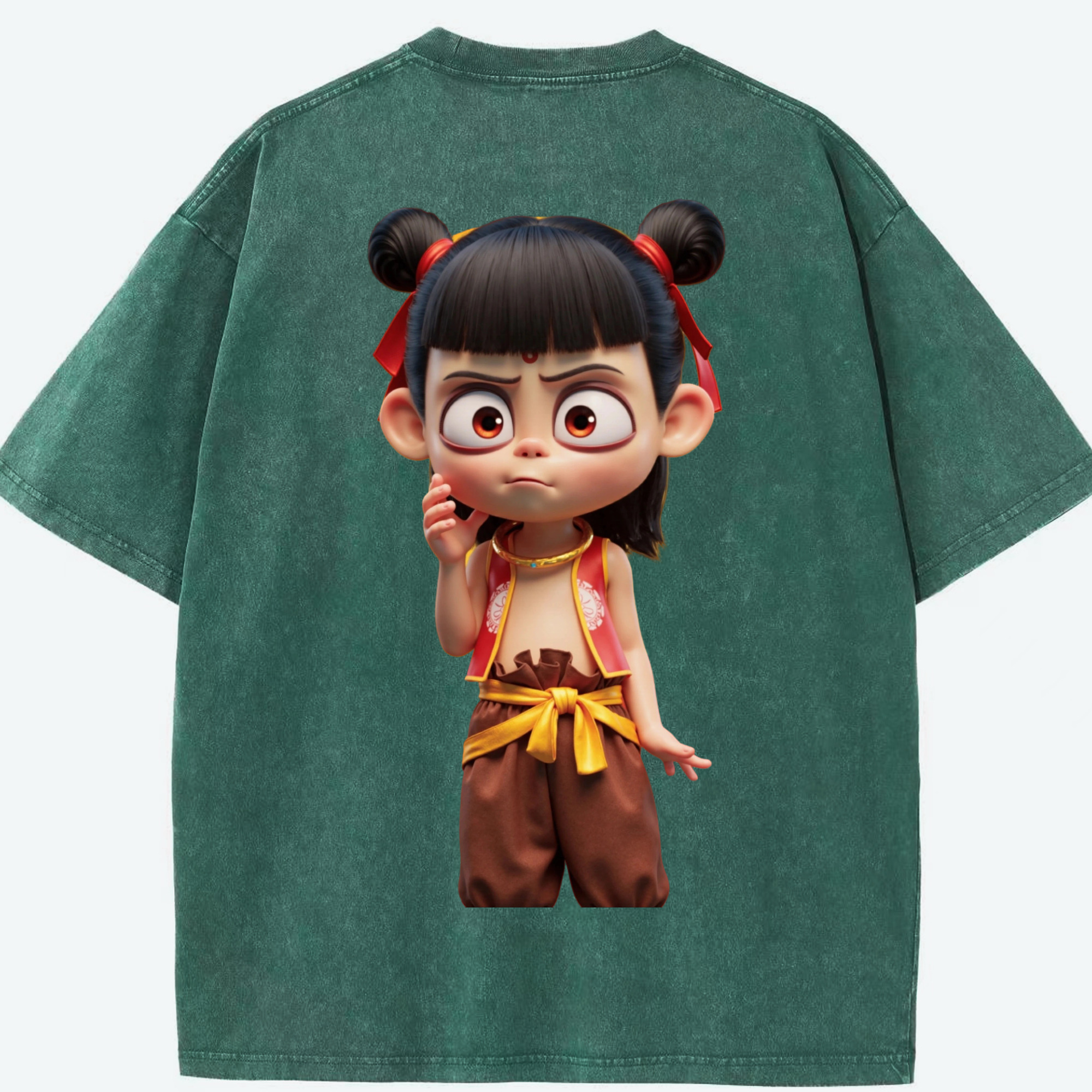 （画像用） Ne Zha 2 ナタ 魔童の大暴れ 綿100% ヴィンテージ風 半袖Tシャツ（背面プリント）